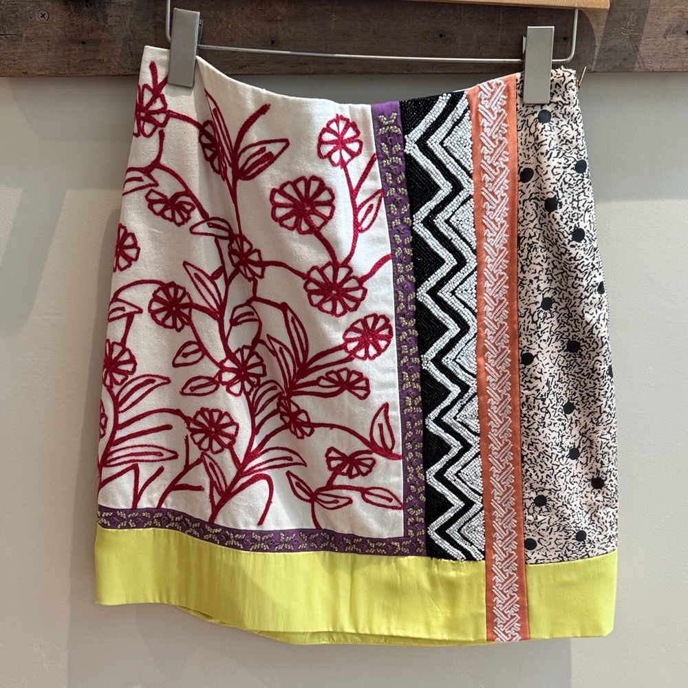 Floral Patchwork Skirt - Multicolor with Beads